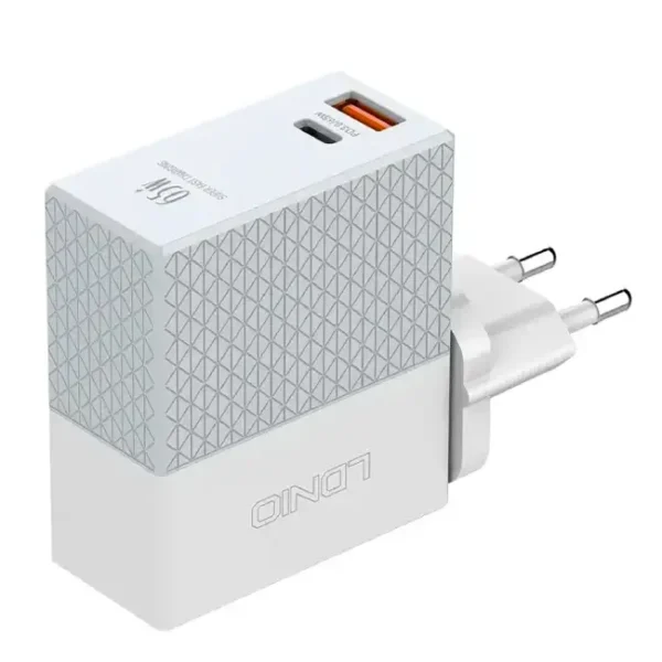 Carregador Ldnio 65W QC3.0 1xUSB-A, 1xUSB-C Branco/Cinza - A2620C