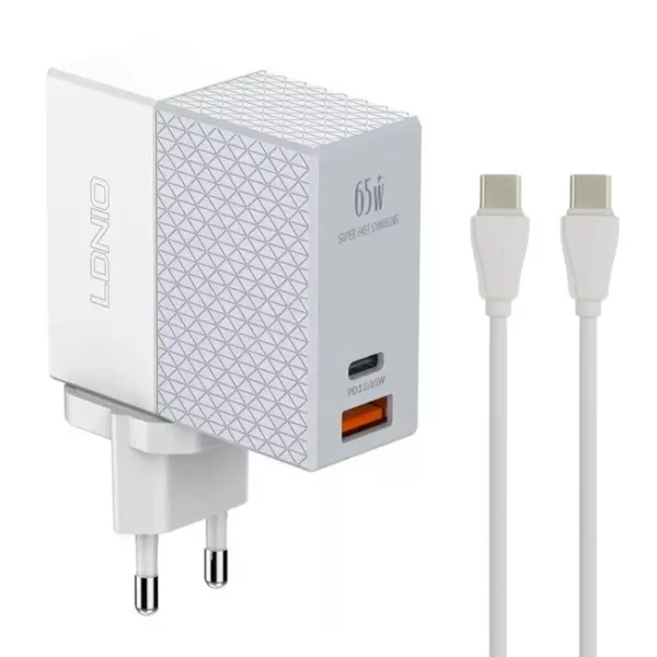 Carregador Ldnio 65W QC3.0 1xUSB-A, 1xUSB-C Branco/Cinza - A2620C