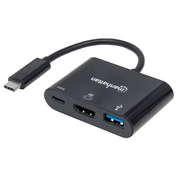 Hub USB-C Manhattan 3 em 1, HDMI, USB-A 3.0, USB-C - 152037