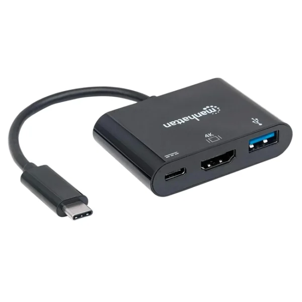 Hub USB-C Manhattan 3 em 1, HDMI, USB-A 3.0, USB-C - 152037