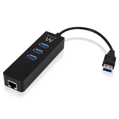 Hub USB A Ewent 2 em 1, 3xUSB A 3.2 + 1xRJ45 GE