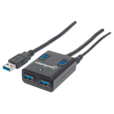 Hub USB A Manhattan 4xUSB A 3.0 c/Alimentação Preto 5V/3A