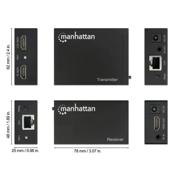 Extensor HDMI Manhattan RJ45, CAT6, FHD, 50M, IR - 207461