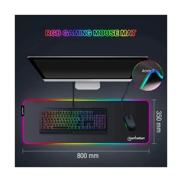 Tapete Para Rato e Teclado Manhattan XXL LED RGB 800X350X4mm Preto - 425506