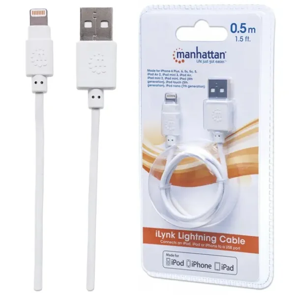 Cabo USB-A Para Lightning Manhattan 0.5M Branco - 390781