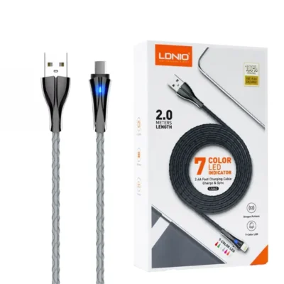 Cabo USB-A Para USB-C Ldnio 2.4A Carregamento Rápido LED 2M Cinza