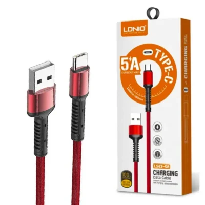 Cabo USB-A Para USB-C Ldnio 5A Carregamento Rápido 1M Preto/Vermelho