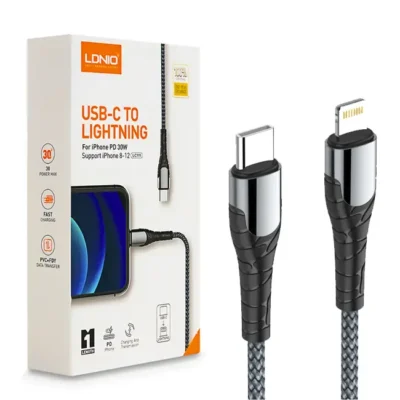 Cabo USB-C Para Lightning Ldnio 18W 2M Carregamento Rapido Cinza