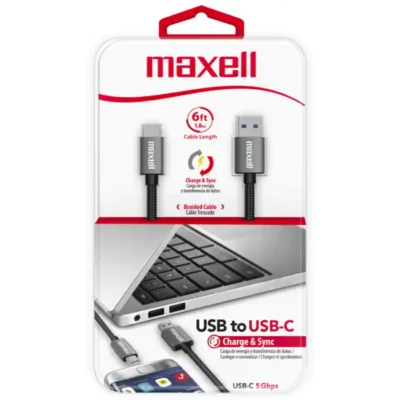 Cabo USB-C Para USB-C Maxell 1.8M 5Gbps Carreg. Rápido Preto