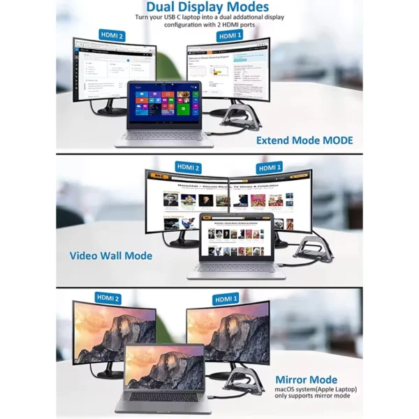 Base Vertical + Docking Station USB-A-C HDMI 4K RJ45 SD AUX 100W