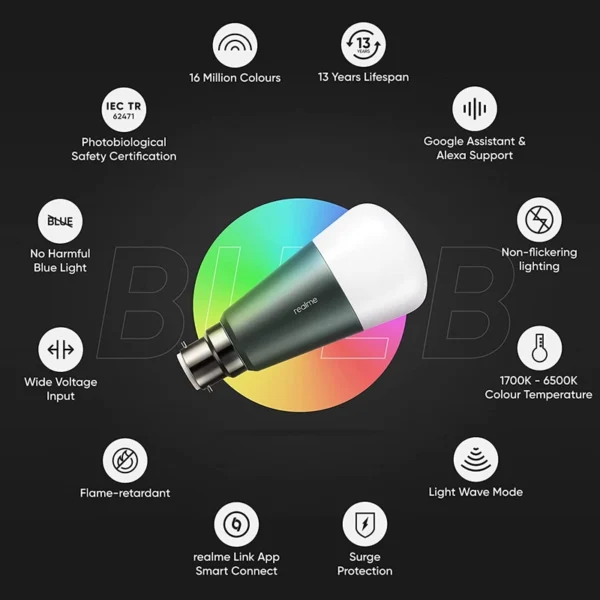 Lâmpada Inteligente Realme Smart Bulb LED RBG 9W E27