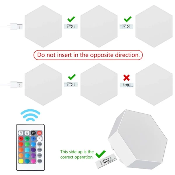 Luzes LED HoneyComb Hexagonal RGB Touch 6Pcs