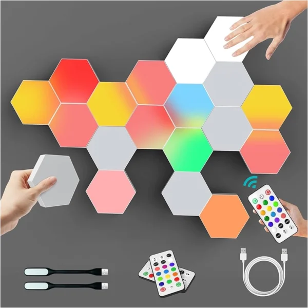 Luzes LED HoneyComb Hexagonal RGB Touch 6Pcs