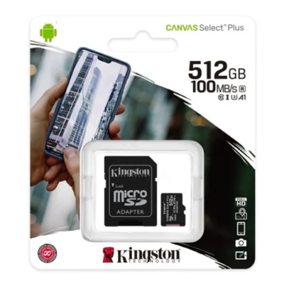 Cartão de Memória Kingston Canvas Select Plus C10 A1 UHS-I microSDXC 512GB + Adaptador SD