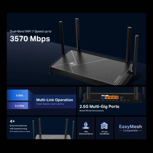 Router TP-Link Archer BE230 BE3600 Dual-Band WiFi 7 Mesh 2.5GbE