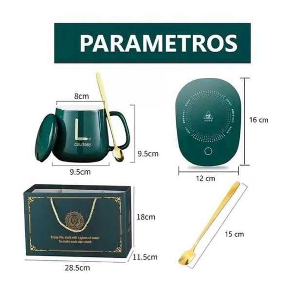 Kit de Chávena e Colher Com Base Aquecedora Eléctrica 55ºC